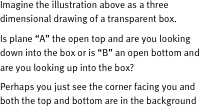 Imagine the illustration above as a three dimensional drawing of a transparent box. Is plane “A” the open top and are you looking down into the box or is “B” an open bottom and are you looking up into the box? Perhaps you just see the corner facing you and both the top and bottom are in the background